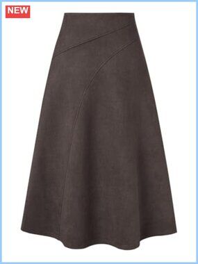 Faux Suede High Waist A-Line Midi Skirt for Work Fall Winter